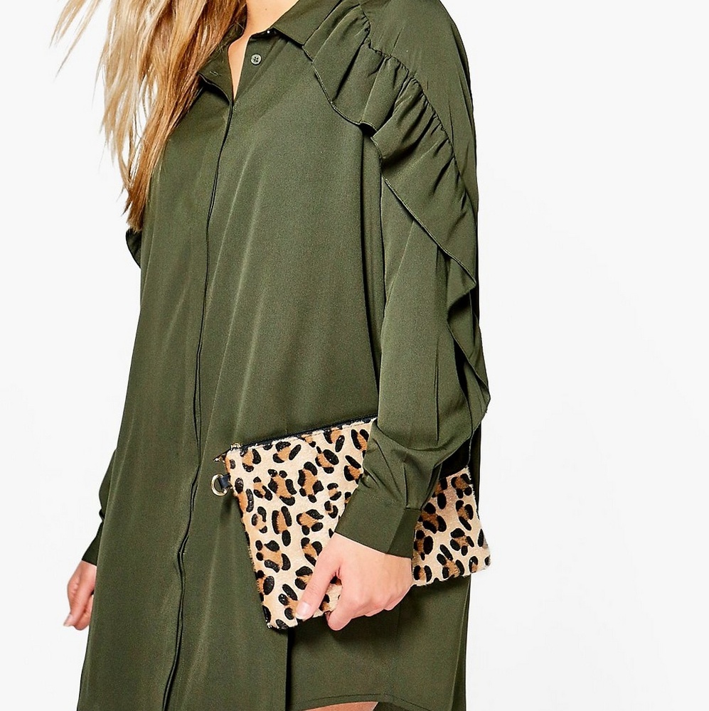 Ruffle sleeve shirt dress